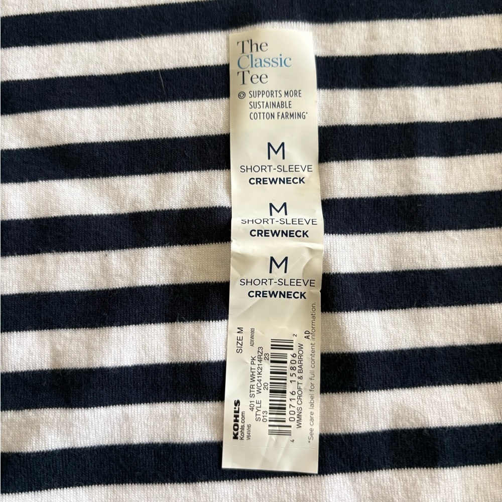 NWT Croft & Barrowยฎ Navy Classic Stripe Essential Crewneck Tee size Medium - Picture 3 of 8